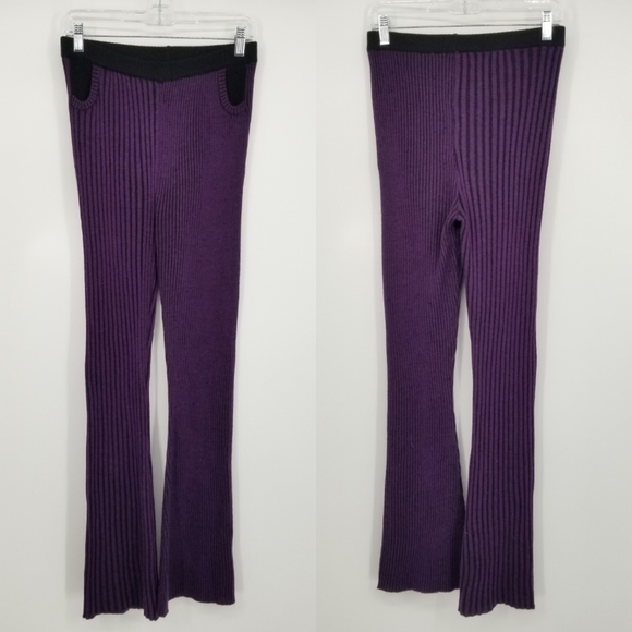 The Ragged Priest | Purple Ribbed Knit Flare Pants - Picture 2 of 7